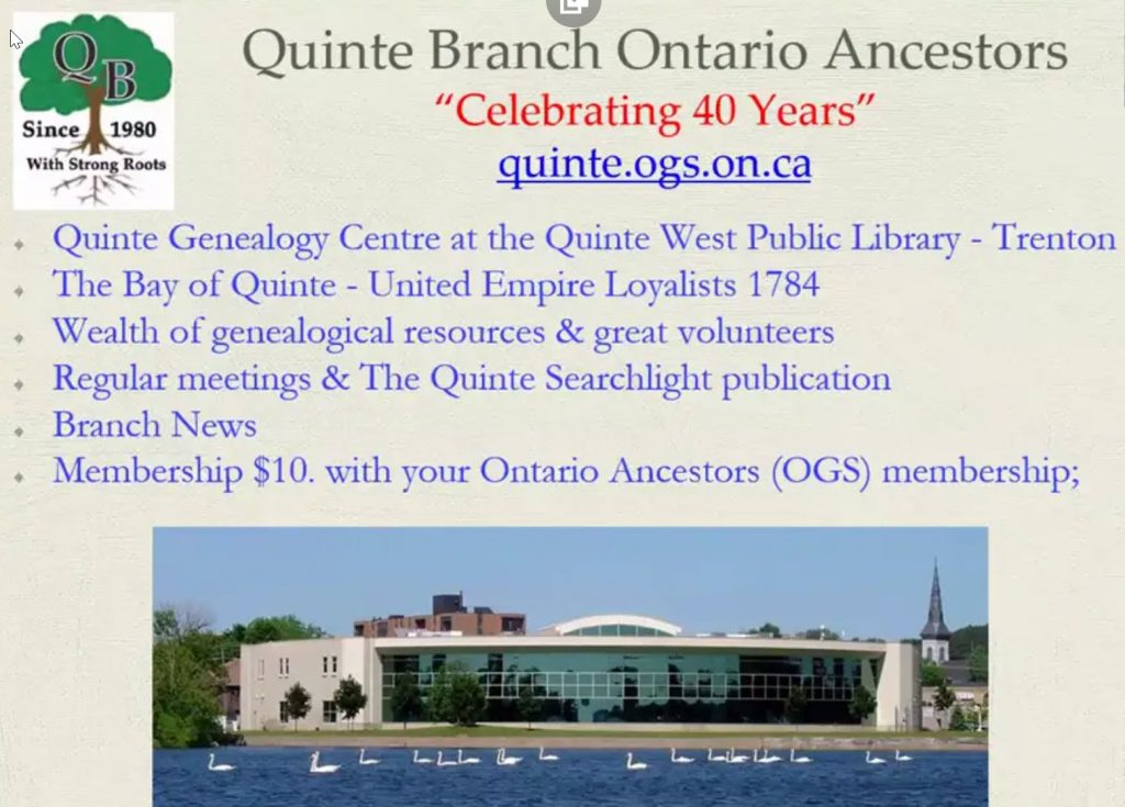Quinte Branch Ontario Ancestors